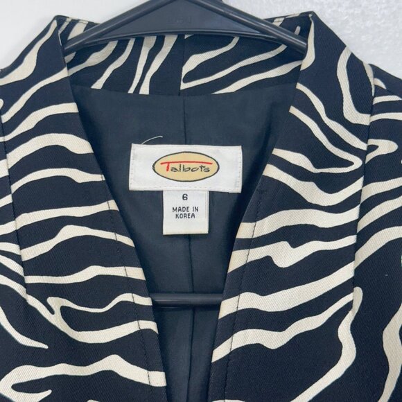 Talbots Women SZ 6 Black & White Zebra Print Crop Blazer Jacket Silk/Wool Blend - Picture 3 of 11